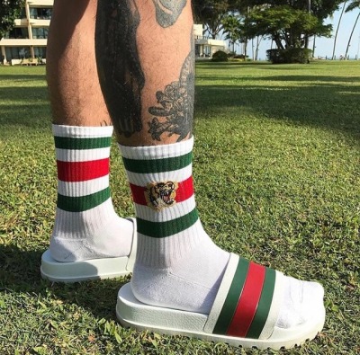 Gucci Logo Slides On Feet
