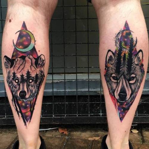 By Andrew Marsh · Little Andy, done at Church Yard Tattoo... calf;bear;big;animal;contemporary;facebook;twitter;wolf;littleandy