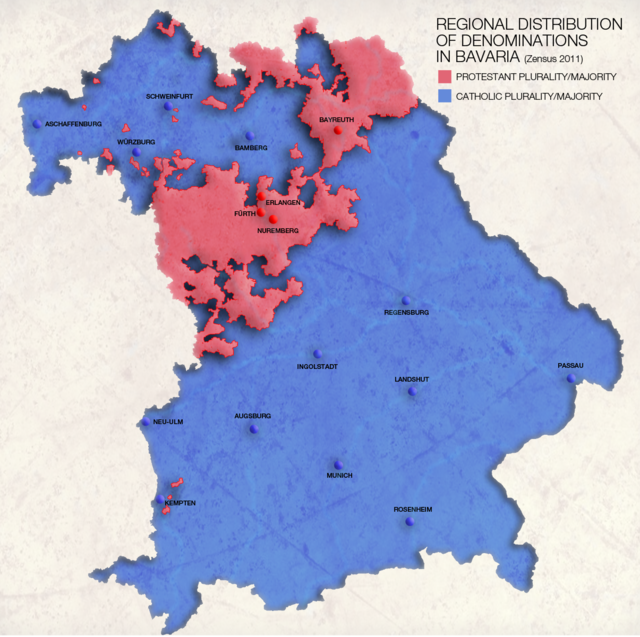 Regional Distribution Of Denominations In Bavaria - Maps On The Web