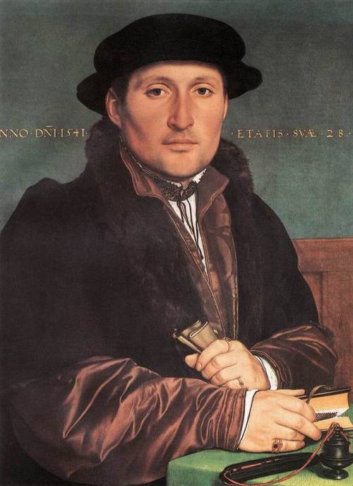 artist-holbein:Unknown Young Man at his Office Desk, Hans...