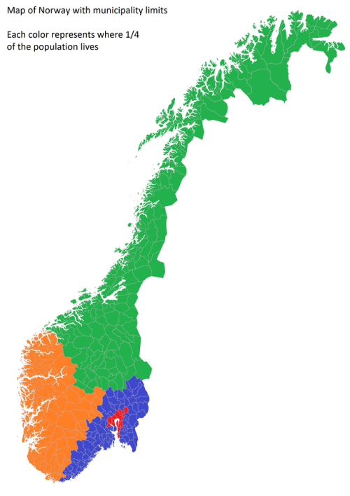 maptitude1:Norway, split into 4 regions of equal population