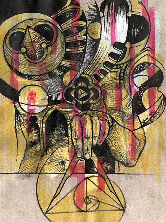 Ordo Ab Chao Ink + Acrylic on cardboard 2010.