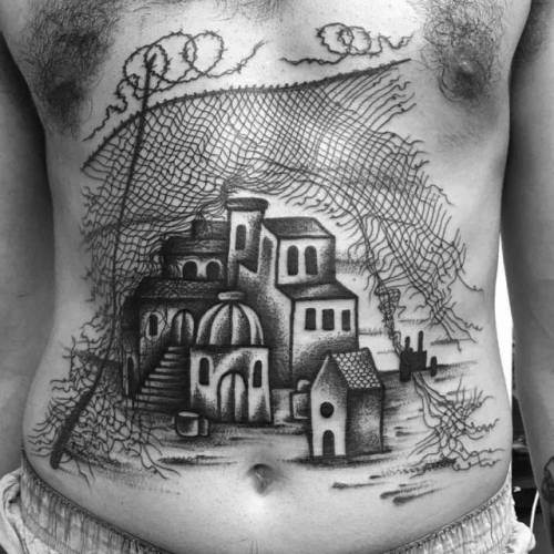 By Michele Servadio, done at Servadio’s Private Studio,... metal mesh;simoneruco;stomach;big;freehand;facebook;blackwork;twitter;micheleservadio;other;illustrative