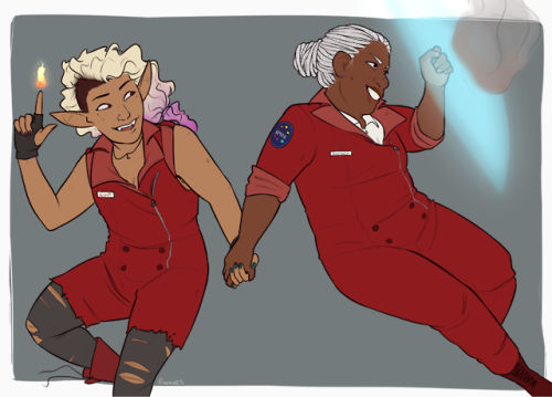 finxhes:[Image Description: Lup and Lucretia floating in a grey...