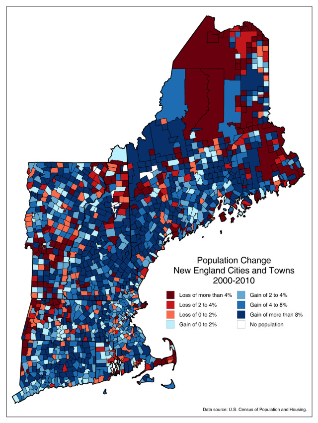 Population change, New England, 2000 to 2010. - Maps on the Web