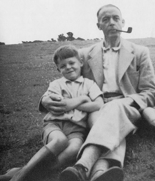 Paul McCartney, 8, with his father on a day trip. [1950]