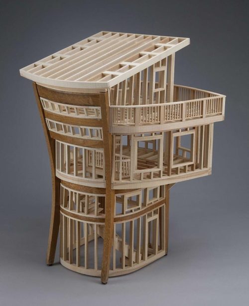 archatlas: Ted Lott From the Artist: Architecture is the environment inside which we spend our lives; it inhabits the landscapes we travel through. Like architecture, furniture is designed around the space of the body; the difference is one of scale. Working at the intersection between the space of the body and that of architecture I seek to enliven our awareness of the spaces where we live and re-examine the objects we associate with. Objects can tell us a story about those who made and used them. Adopting these stories, each piece gives that history a literal and proverbial home. In this work, every intervention draws a measure of its design from the object itself; referencing vernacular architecture, model making, sheds, tree houses, bridges and other structures. Separating themselves from the world of functional buildings through change of scale and context the works reveal and celebrate the logic of stick-frame construction. Images and text via Ted Lott (via archatlas)