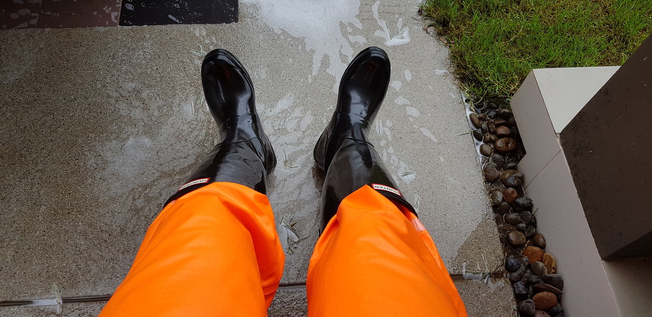 Rainwear passion — Hunter rubber rainboots combined with heavyduty...