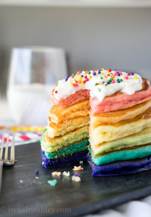 sweetoothgirl:Rainbow Pancakes