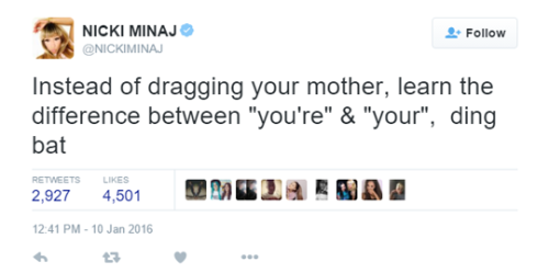 dailynicki:Nicki roasting Farrah Abraham on Twitter.