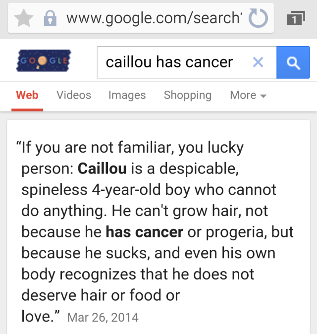 The Blue Baron Tried To Find Out If Caillou Had Cancer And Google