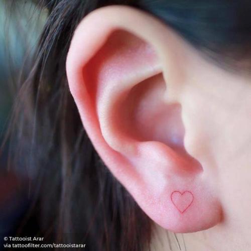 By Tattooist Arar, done in Seoul. http://ttoo.co/p/178680 tattooistarar;small;micro;heart;line art;conventional heart;tiny;love;ifttt;little;red;minimalist;experimental;ear;other;fine line