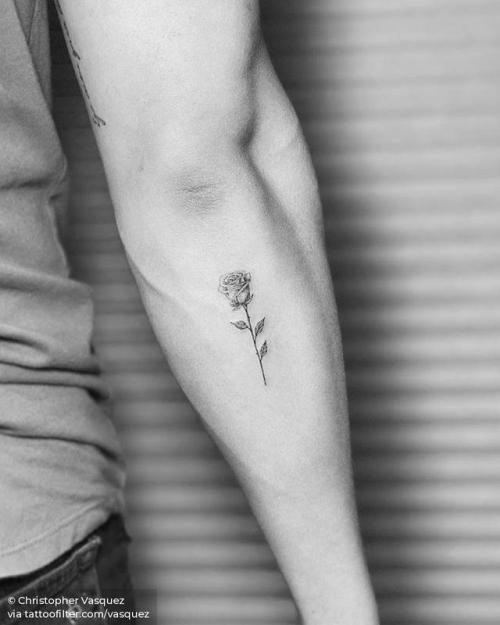 By Christopher Vasquez, done at West 4 Tattoo, Manhattan.... vasquez;flower;small;single needle;tiny;rose;ifttt;little;nature;forearm