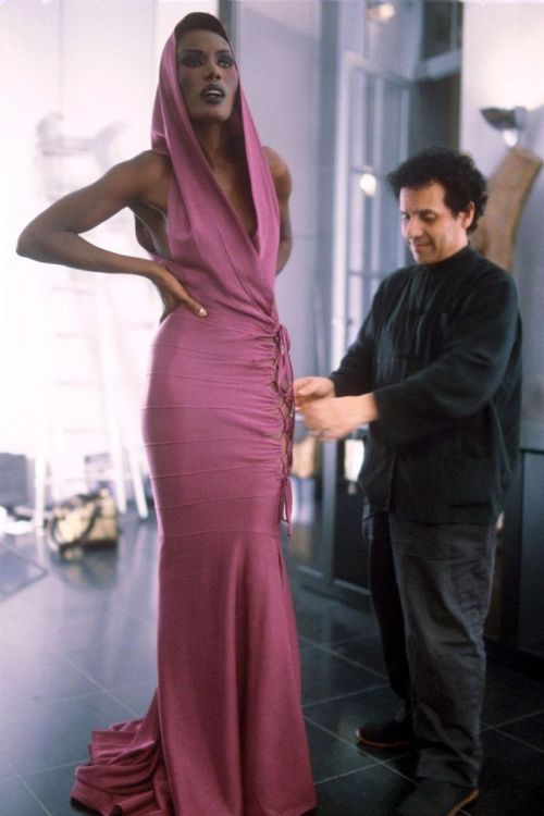 midnight-charm:Grace Jones &Azzedine Alaïa at a fitting,...