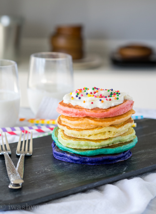 sweetoothgirl:Rainbow Pancakes