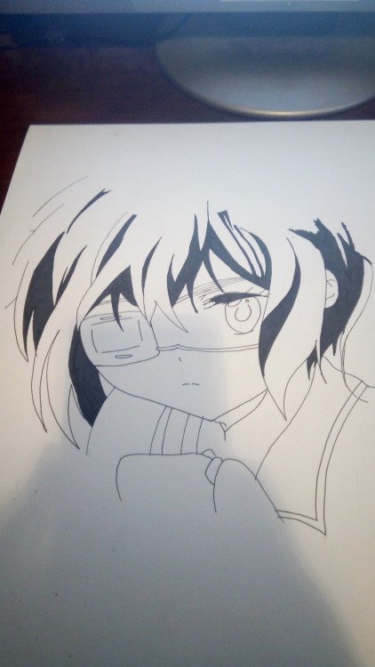 Sketch and line art of Rikka from Love, Chunibyou, and Other...