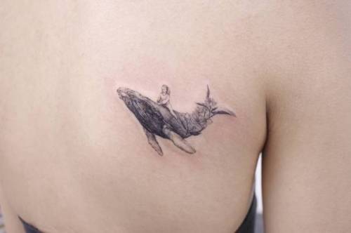 By Victoria Yam, done in Hong Kong. http://ttoo.co/p/33201 surrealist;small;single needle;whale;animal;tiny;ifttt;little;nature;shoulder blade;victoriayam;ocean;other;illustrative;children