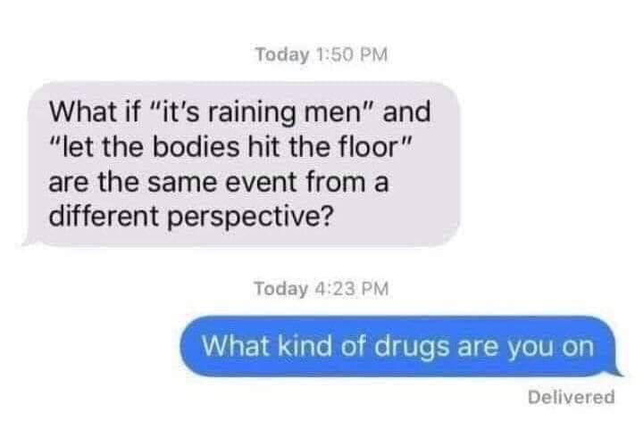 Raining Men Let The Bodies Hit The Floor Funny Text Message