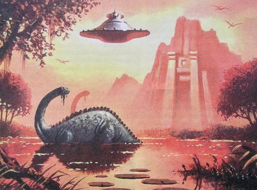 talesfromweirdland:UFO—and dinosaur—art by Jim Nichols.