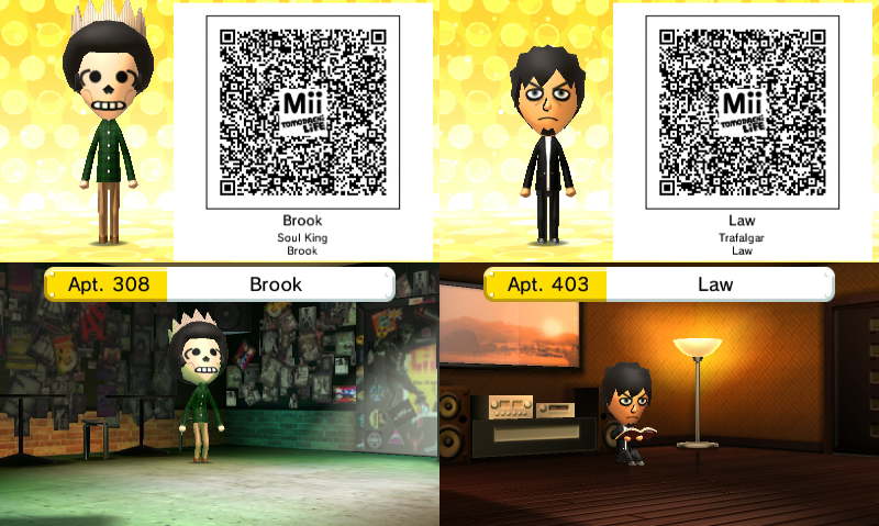 Tomodachi Life QR Codes — Brook and Law from One Piece. (Original Creator)