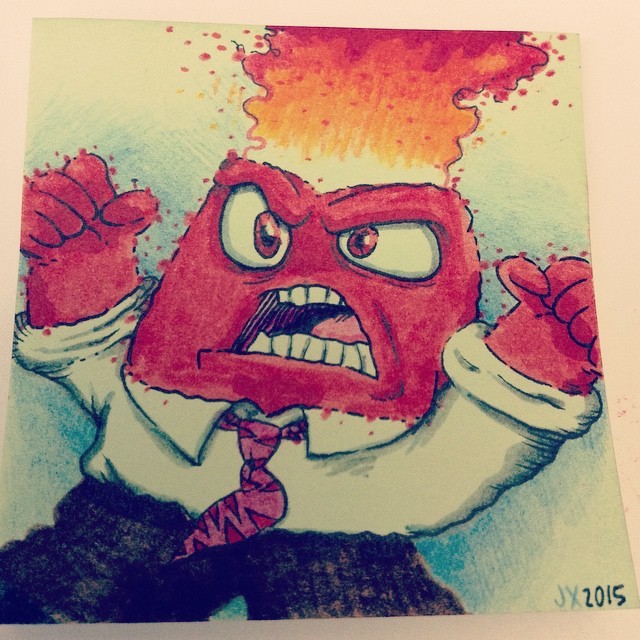 lumber: “#PostItNote #Doodle of #Anger from #PeteDoctor & #Disney #Pixar’s #Great #Film, #InsideOut! Saw it yesterday with my #Fantastic #Artist #Funchabun #Bretheren Erik Cyree @cyree_art. Thinking about possibly doing the whole Inside Out gang at...