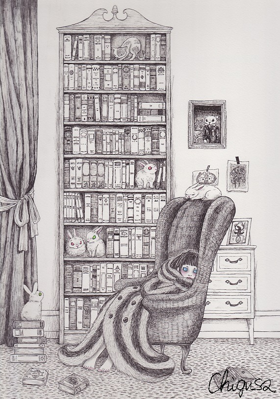 Books, cats, and rabbits. Life is good. by chigusa // tumblr // etsy // society6 //