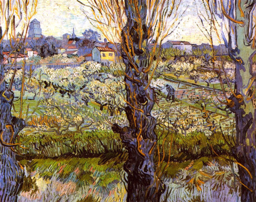 artist-vangogh:Orchard in Bloom with Poplars, Vincent van...