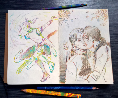 I bought new sketchbook and these funny multicolored pencils and...