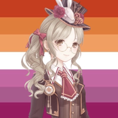Dreampath for Travelers from Love Nikki in front of the lesbian flag
