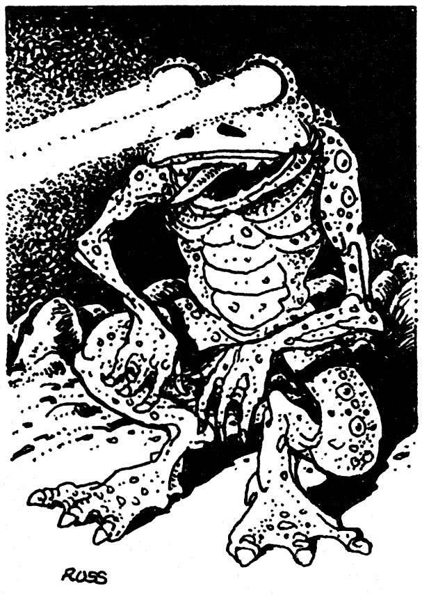 The blindheim – a “subterranean frog-like humanoid with eyes that shine like searchlights.” (Russ Nicholson, AD&D Fiend Folio, TSR, 1981)