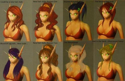 wow-images:Blood Elf hairstyles in the TBC Artbook....