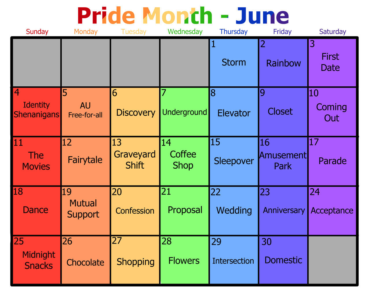 gay pride month calender