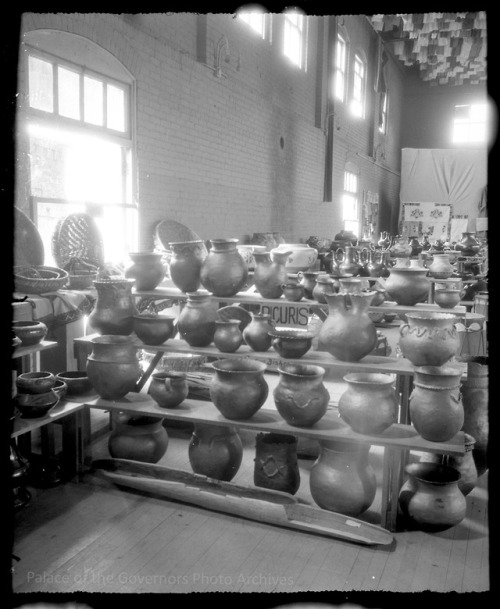 pogphotoarchives:Picurís Pueblo pottery exhibit at the first...