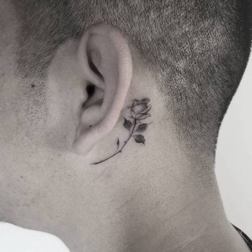 By Kane Navasard, done in Los Angeles. http://ttoo.co/p/34592 kanenavasard;flower;small;single needle;tiny;rose;ifttt;little;nature;behind the ear
