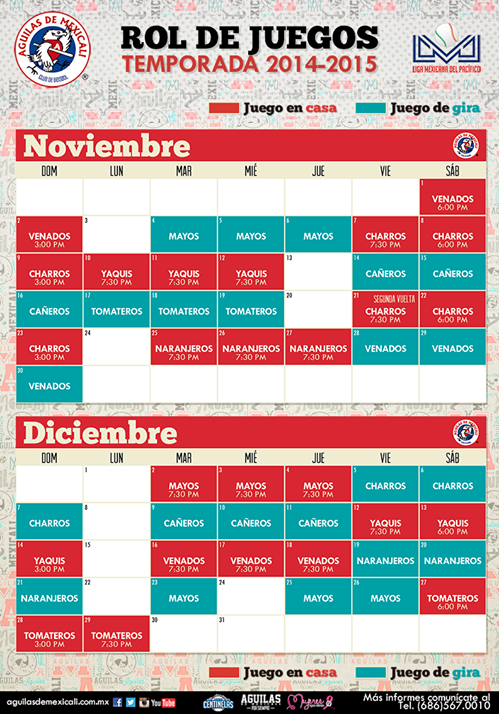 Calendario De Juegos De Los Águilas De Mexicali,...