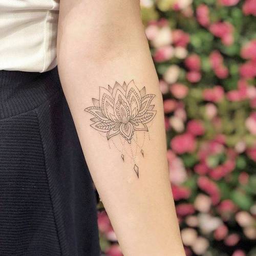 Tattoo tagged with: flower, small, chang, line art, tiny, ifttt, little,  nature, inner forearm, medium size, hindu, religious, fine line, lotus  flower 