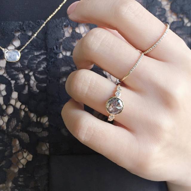 VALE JEWELRY | Custom rose cut grey diamond engagement ring,...