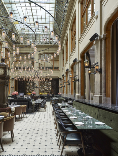 Restaurant in the atrium of an old bank built in the 1900s renovated into a 5 star hotel, Spuistraat, Amsterdam, Netherlands [1889×2500]