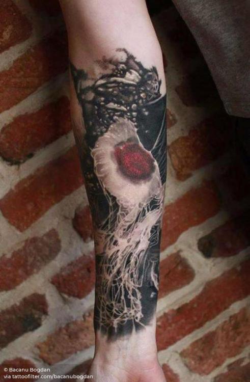 By Bacanu Bogdan, done at NR Tattoo Cheltenham, Cheltenham.... healed;bacanubogdan;big;animal;jellyfish;facebook;nature;realistic;twitter;ocean;inner forearm;other