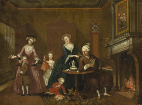 tiny-librarian:
“ An oil on canvas painting, it bears an inscription at the back of the chassis “La Saint Nicolas dans la famille Impériale d'Autriche en 1762.”
It appears to be a copy of an earlier painting done by Archduchess Maria Christina, the...
