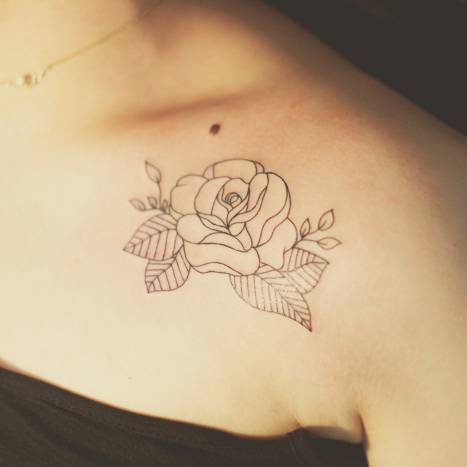 Little shoulder tattoo of a rose by Seoeon. Tattoo artist:... flower;small;collarbone;black;tiny;rose;little;nature;shoulder;for women