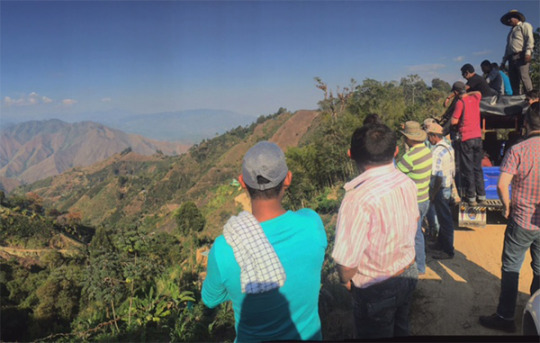 Specialty coffee producers looking at landscape in Colombia
