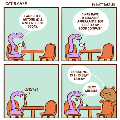 catscafecomics:Snake always gets a table for two.