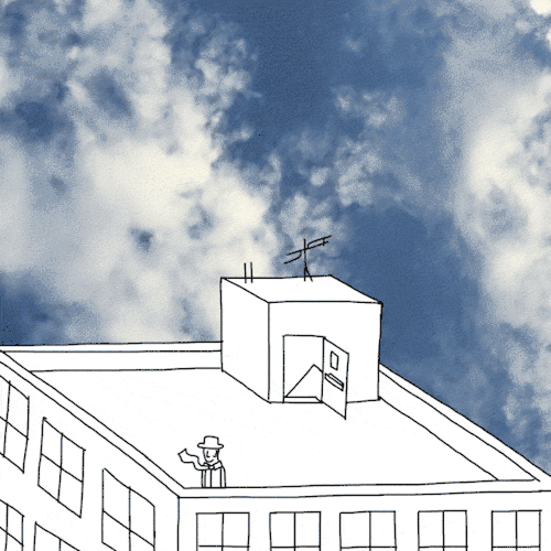 scrapingthesky rooftop clouds building buesinessman minimalist celanimation gif timelapse perfectloop art everyday 20180901 catswilleatyou artists on tumblr animators on tumblr