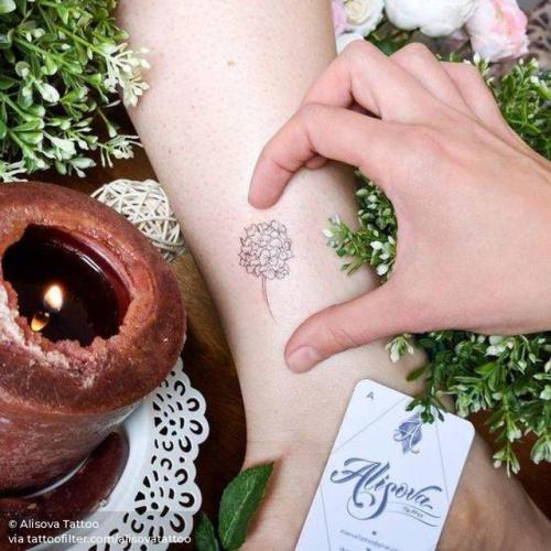 By Alisova Tattoo, done in Moscow. http://ttoo.co/p/29210 flower;fine line;small;alisovatattoo;line art;hydrangea;ankle;facebook;nature;twitter