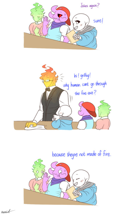 mooncatyao:[Fire exit] Grillby & little SansThis is why...