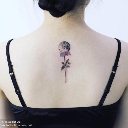 By Tattooist Dal, done in Seoul. http://ttoo.co/p/31031 flower;small;astronomy;rose;facebook;nature;upper back;twitter;full moon;moon;dal;illustrative