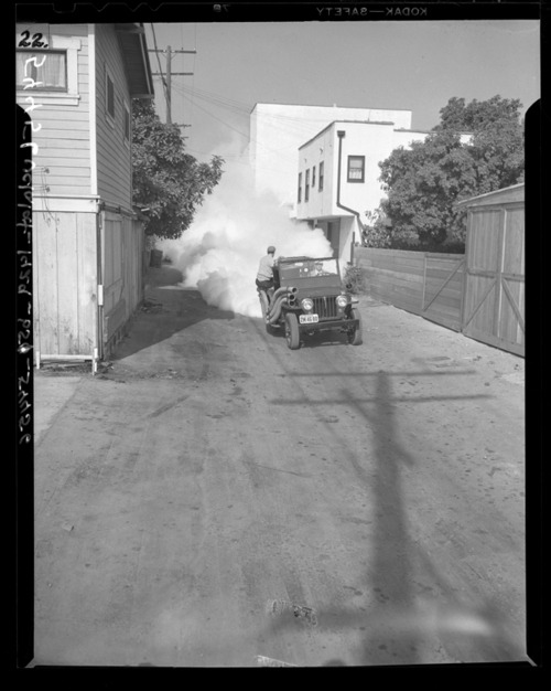 Spraying DDT in Santa Monica, California, c. 1940s (UCLA; LA Times?)