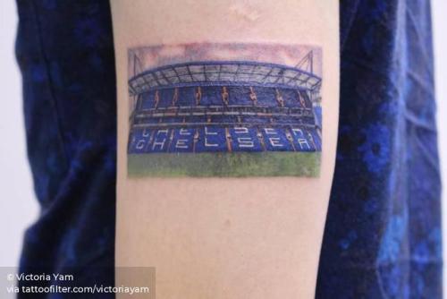 By Victoria Yam, done in Hong Kong. http://ttoo.co/p/29413 patriotic;football;chelsea;watercolor;stamford bridge;facebook;location;twitter;victoriayam;medium size;sport;england;europe;illustrative;upper arm;london