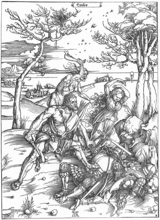 Hercules Killing the Molionides, 1496, Albrecht Durer Medium: woodcut